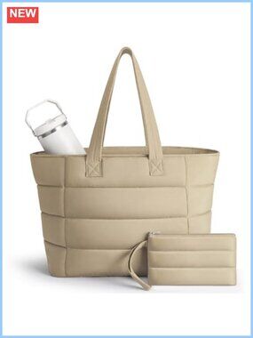 Quilted Puffer Tote Bag Nurse Work Travel with Water Bottle Pocket
